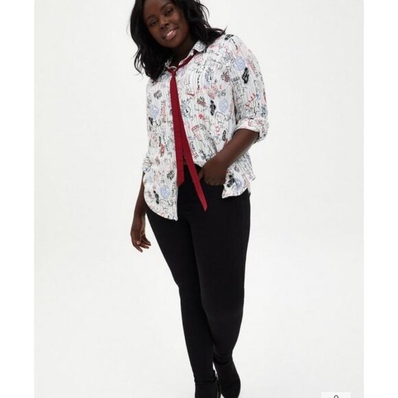 Torrid Disney cruella doodle button down necktie blouse plus size XX2 long sleev - Picture 14 of 16